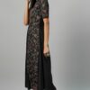 Women's Black Crepe Foil Printed A-Line Kurta - Image 2