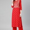 Women's Red Colour Khadi Print Straight Rayon Kurta