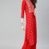 Women's Red Colour Khadi Print Straight Rayon Kurta - Image 3