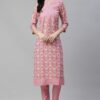 Women's Pink Color Digital Printed Straight Kurta with Pant