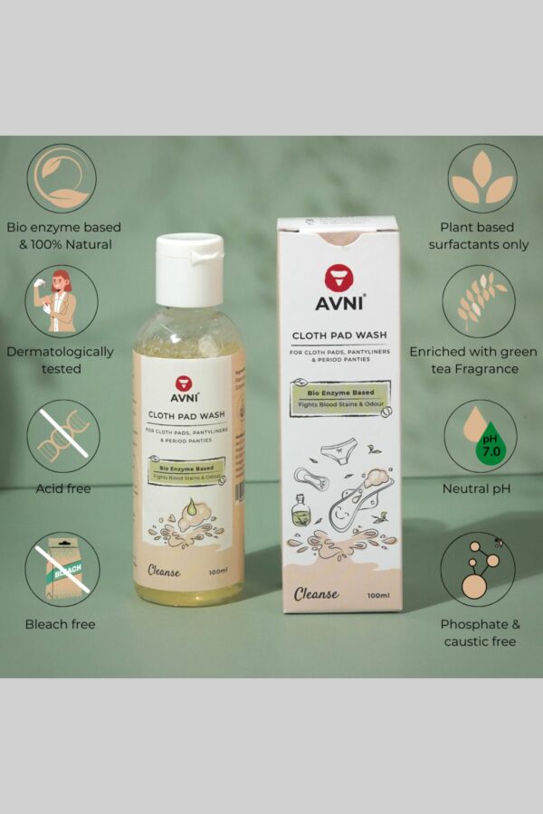 Avni Natural Period Wear/Cloth Pad Wash - 100ml | Natural Fragrance | Bioenzyme based | No Chemicals | Fights Blood Stains & Odour | Skin Safe - Image 3