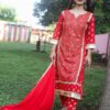 Red Women's Fashionable Rayon Kurta set with Pant and dupatta - Image 3