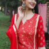 Red Women's Fashionable Rayon Kurta set with Pant and dupatta - Image 4