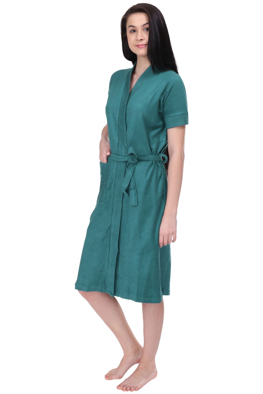 Solid Color Cotton Slub Gown in Dark Green : TYG103