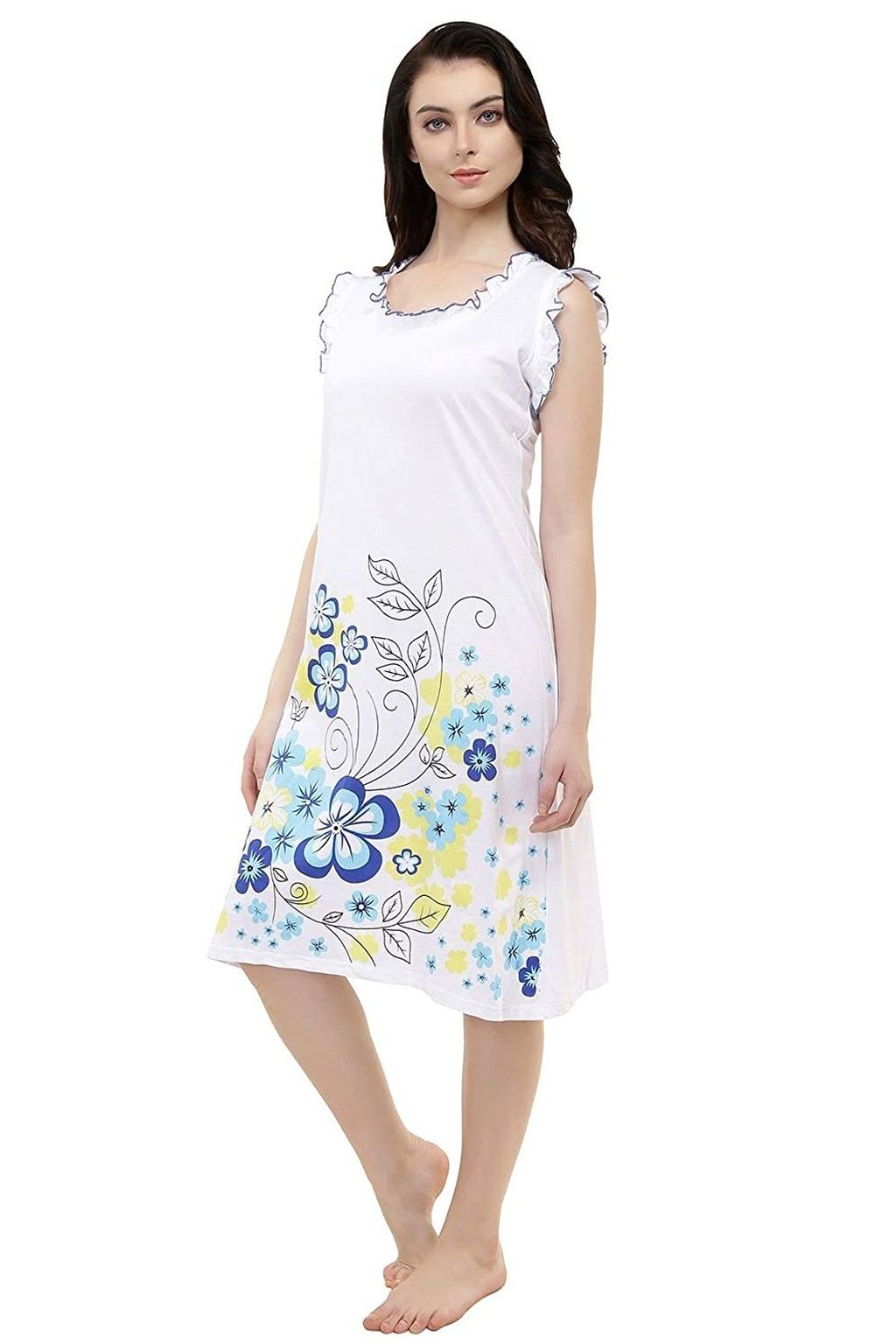 Women's Beautiful Flower Print Night Gown/Nightwear/Nighty/Nightdress –  IndoMela